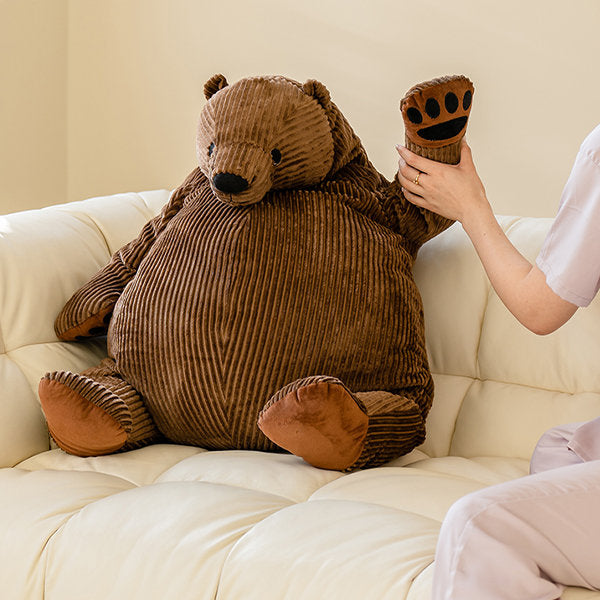 Giant Bear Hug Pillow - Cotton - Brown and White - Sleep Companion - Cozy Cuddle Buddy
