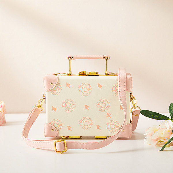 Elegant Daisy Suitcase - Green - Pink - Vintage-inspired