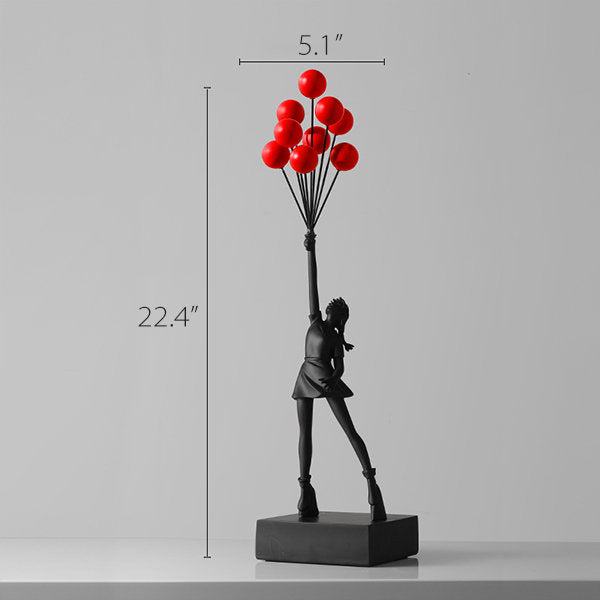 Balloon Girl Decorative Statue - Resin Sculpture - Black and White Finish - Modern Art Figurine - Home Shelf Accent