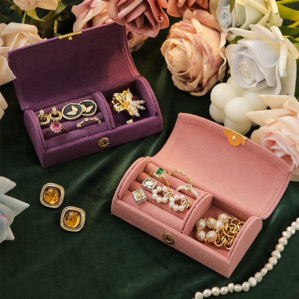 Elegant Velvet Jewelry Box - Green - Pink - Ideal for Travel or Daily Use