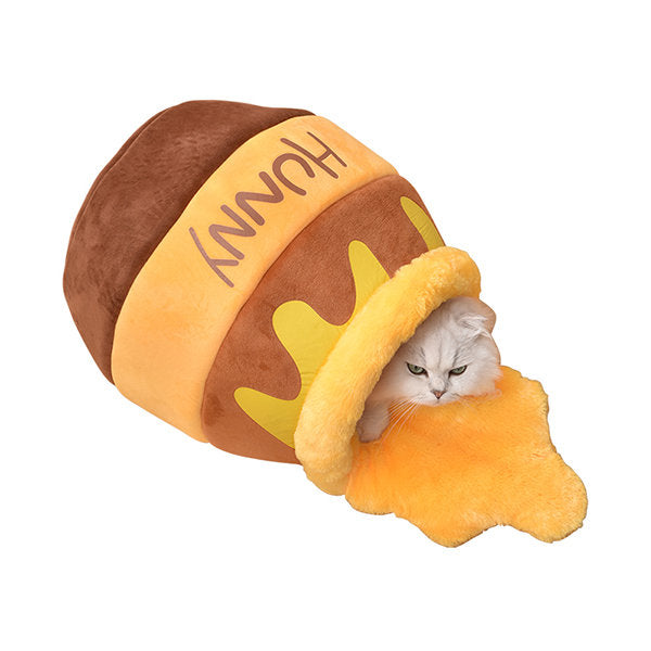 Honey Pot Cat Bed - Soft Plush - Brown - Blue - Perfect for Naps