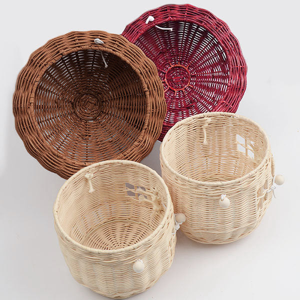 Wicker Mushroom Basket - Handwoven Storage Tote - Red and Brown - Natural Rattan Material - Picnic & Camping Organizer