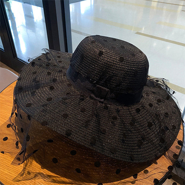 Polka Dot Mesh Beach Hat - Wide Brim for Sun Protection - For Summer