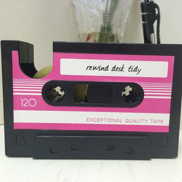 Retro Cassette Tape Multifunctional Pen Holder - Brown - Blue - Pink - Desk Organization
