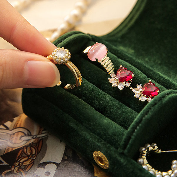 Elegant Velvet Jewelry Box - Green - Pink - Ideal for Travel or Daily Use