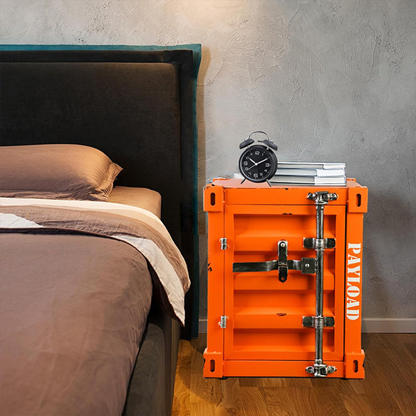 Vintage Industrial Container Nightstand - Metal Storage Cabinet - Retro Loft Style - Orange - Pink - Rustic American Decor