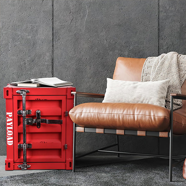 Vintage Industrial Container Nightstand - Metal Storage Cabinet - Retro Loft Style - Orange - Pink - Rustic American Decor