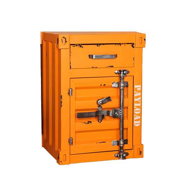 Vintage Industrial Container Nightstand - Metal Storage Cabinet - Retro Loft Style - Orange - Pink - Rustic American Decor