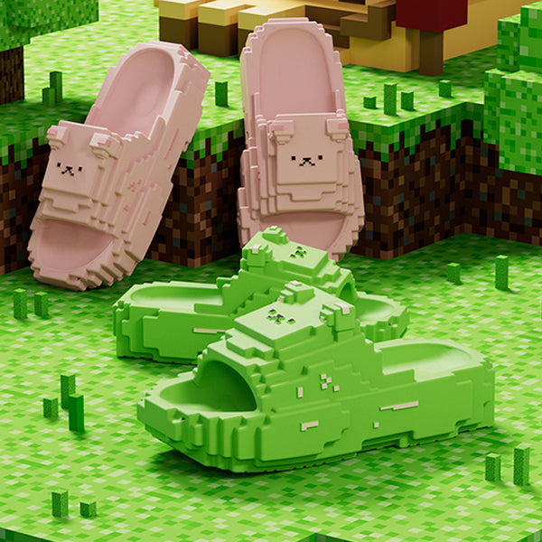 Pixel Block Slippers - EVA Material - Anti-Slip Thick Sole - Couple Slide Sandals