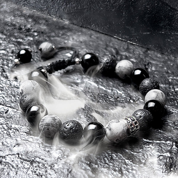 Obsidian & Lava Stone Bracelet - Natural Beaded Jewelry - Stylish & Healing - Unisex Design