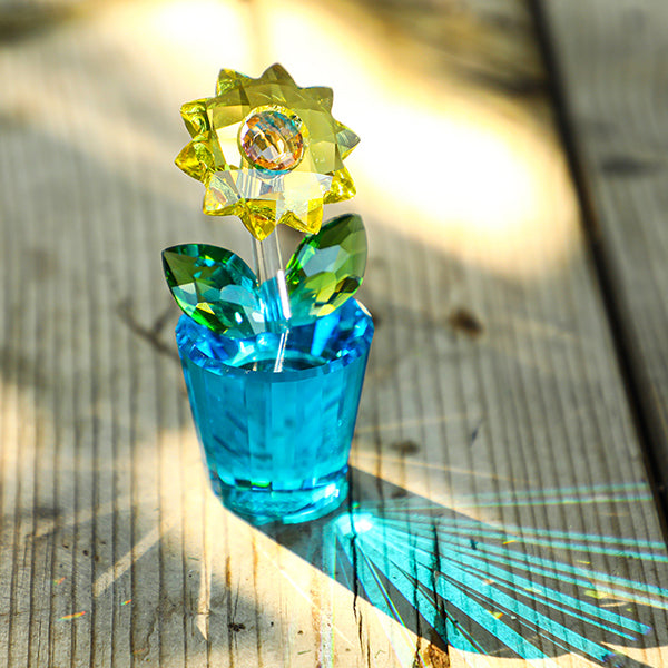 Crystal Glass Sunflower Ornament – Elegant Décor – Light Reflection