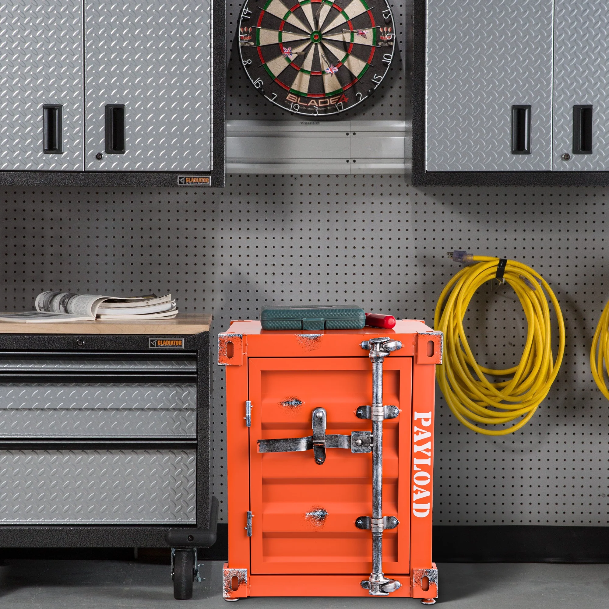 Vintage Industrial Container Nightstand - Metal Storage Cabinet - Retro Loft Style - Orange - Pink - Rustic American Decor