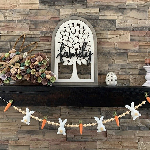 Easter Bunny Carrot and Egg Garland - Felt and Wood Bead Hanging Decoration for Spring and Holiday Decor