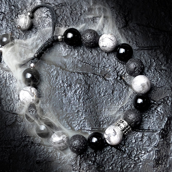 Obsidian & Lava Stone Bracelet - Natural Beaded Jewelry - Stylish & Healing - Unisex Design