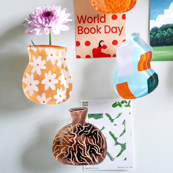 Magnetic Fridge Stickers - Flower Vase Design - Acrylic Resin - Vibrant and Functional