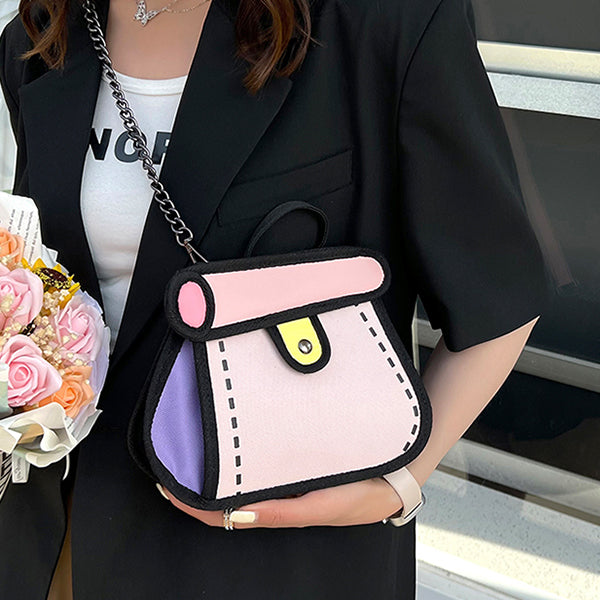 Cartoon Style Chain Bag - Nylon Fabric - Playful Design - Three Color Options