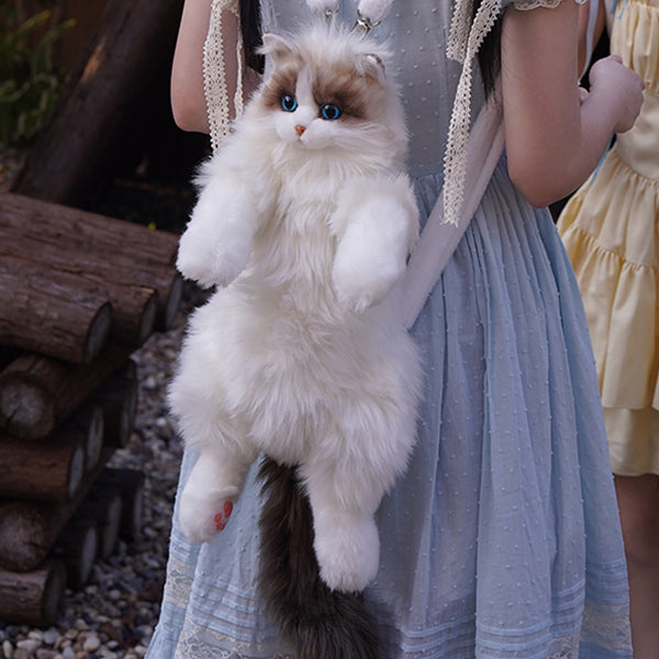 Realistic Cat Backpack - Adorable Furry Design - Soft and Functional Bag - Two Styles Available
