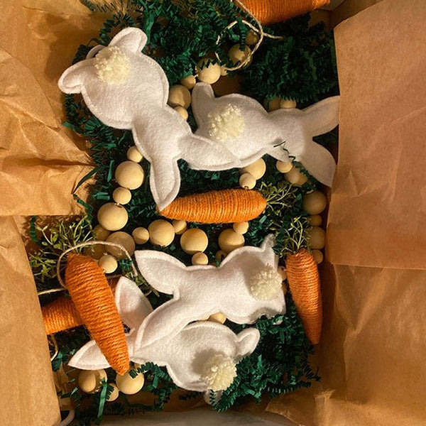 Easter Bunny Carrot and Egg Garland - Felt and Wood Bead Hanging Decoration for Spring and Holiday Decor