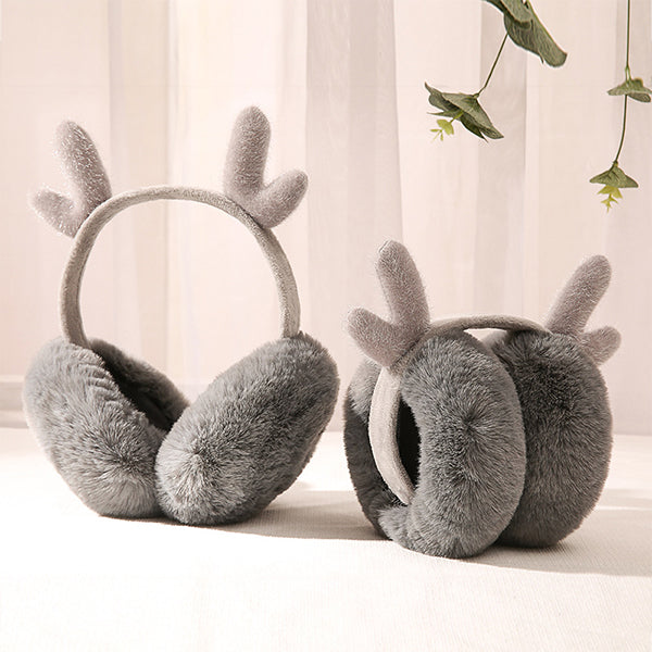 Foldable Reindeer Antler Earmuffs - Soft Plush Material - Compact Design - 3 Styles Available