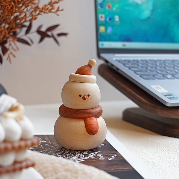 Wooden Snowman Christmas Decoration - Solid Wood Holiday Figurine - 2 Styles