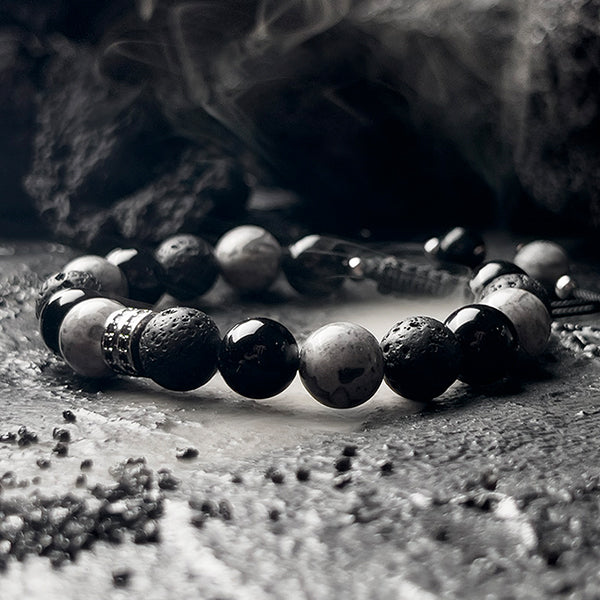 Obsidian & Lava Stone Bracelet - Natural Beaded Jewelry - Stylish & Healing - Unisex Design