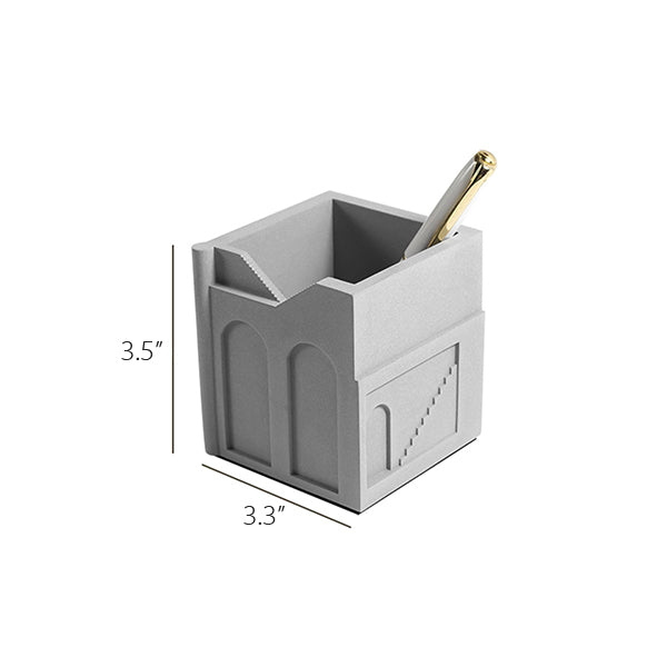 Concrete Pen Holder - Minimalist Desk Organizer - Durable Cement Material - Two Color Options