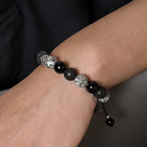 Obsidian & Lava Stone Bracelet - Natural Beaded Jewelry - Stylish & Healing - Unisex Design