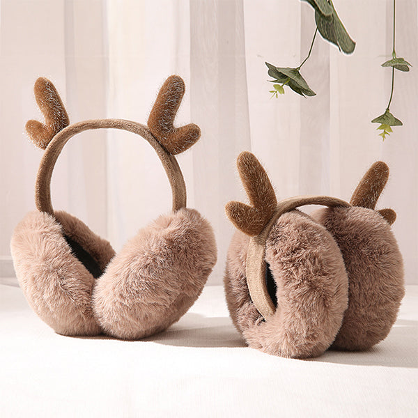 Foldable Reindeer Antler Earmuffs - Soft Plush Material - Compact Design - 3 Styles Available