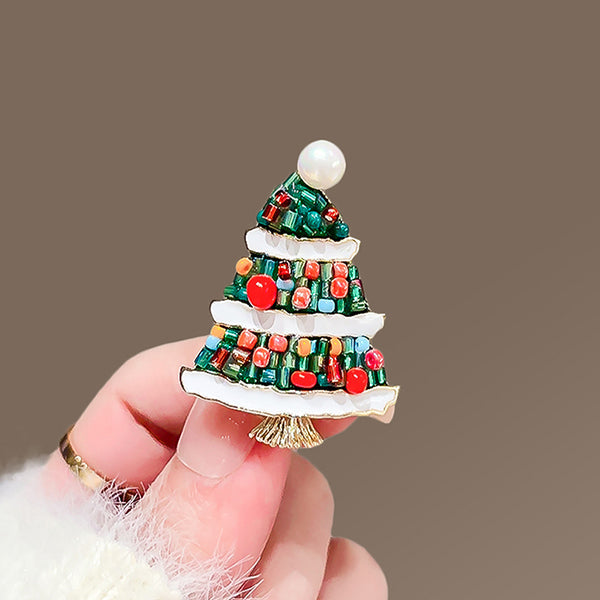 Crystal Christmas Tree Brooch - Festive Holiday Jewelry - 4 Styles