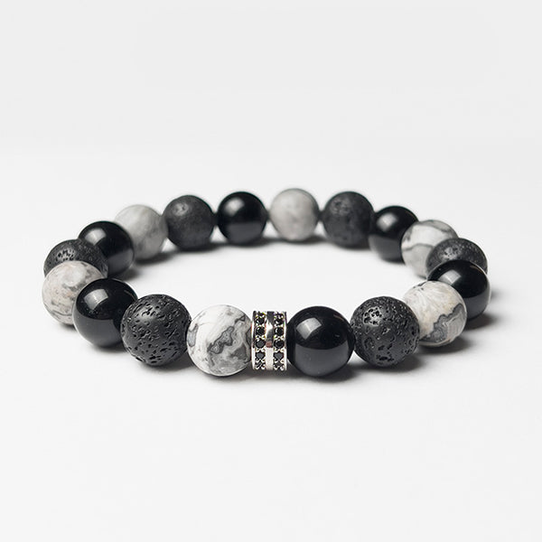 Obsidian & Lava Stone Bracelet - Natural Beaded Jewelry - Stylish & Healing - Unisex Design