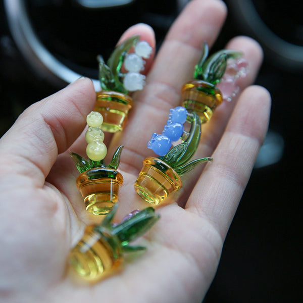 Lily of the Valley Car Ornament Set – Elegant Glass Décor – Five-Piece Collection