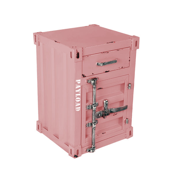Vintage Industrial Container Nightstand - Metal Storage Cabinet - Retro Loft Style - Orange - Pink - Rustic American Decor