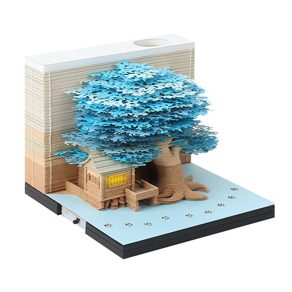 3D Note Paper Sculpture - Hand-Torn Paper Art - Treehouse and Garden Designs - LED Light Feature - Unique Decorative Piece