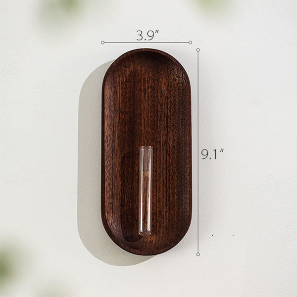 Wooden Wall-Mounted Test Tube Vase - Walnut Base & Glass Tube - Minimalist Zen Decor - Two Shapes & Sizes - Elegant Home Accent