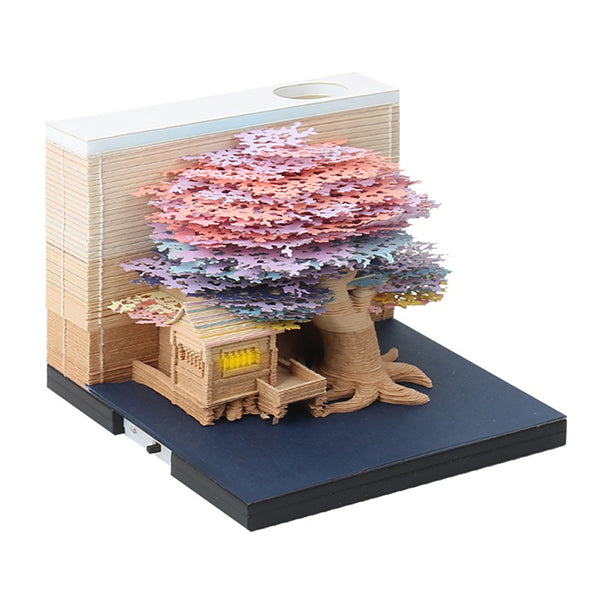 3D Note Paper Sculpture - Hand-Torn Paper Art - Treehouse and Garden Designs - LED Light Feature - Unique Decorative Piece