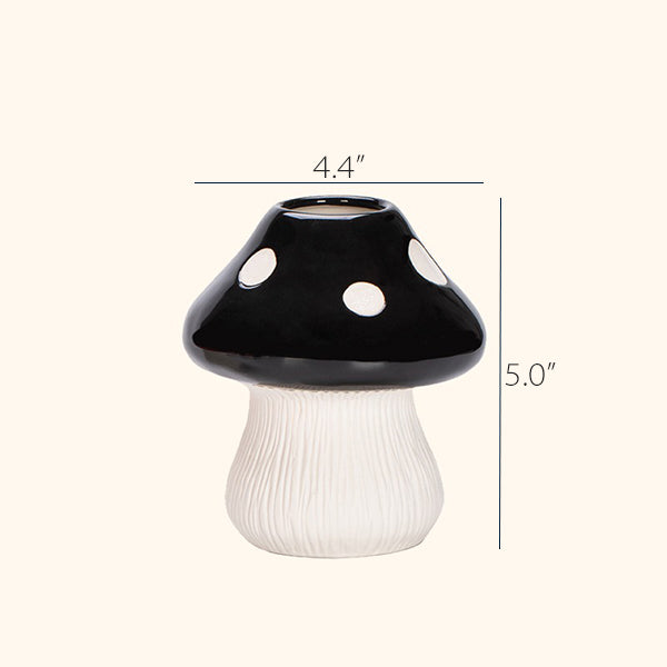 Ceramic Mushroom Vase - Whimsical Home Décor - Black & Red Colors - Hydroponic & Flower Friendly