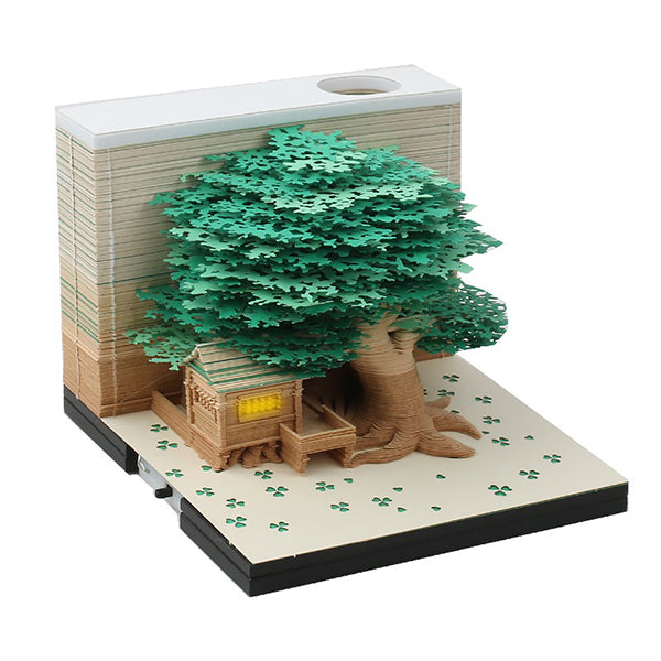 3D Note Paper Sculpture - Hand-Torn Paper Art - Treehouse and Garden Designs - LED Light Feature - Unique Decorative Piece