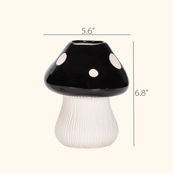 Ceramic Mushroom Vase - Whimsical Home Décor - Black & Red Colors - Hydroponic & Flower Friendly