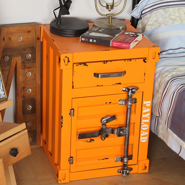 Vintage Industrial Container Nightstand - Metal Storage Cabinet - Retro Loft Style - Orange - Pink - Rustic American Decor