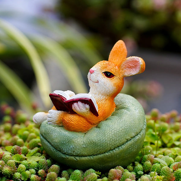Reading Bunny Figurine - Sofa Style Bunny Decor - Resin Easter Ornament - Cute Animal Sculpture - Home Shelf Decoration