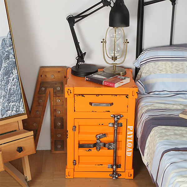 Vintage Industrial Container Nightstand - Metal Storage Cabinet - Retro Loft Style - Orange - Pink - Rustic American Decor