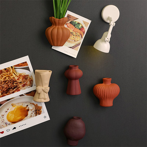 Matte Ceramic Mini Vase - Fridge Magnet - Home & Office Decor - Tiny Decorative Flower Holder