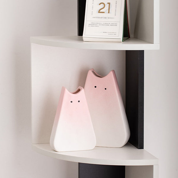 Cute Cat Ceramic Vase - Black White & Pink - Two Sizes - Hydroponic & Fresh Flowers - Decorative Home Accent