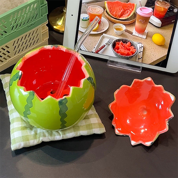 Ceramic Watermelon Bowl - With Lid - Creative and Cute - Perfect for Snacks and Dishes