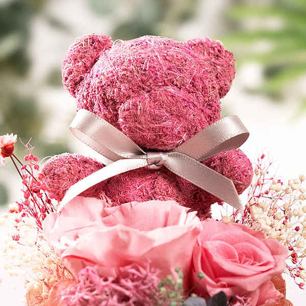 Moss Bear Preserved Flower Glass Dome - Everlasting Roses - Red - Pink - Purple - Blue - Valentine’s Gift
