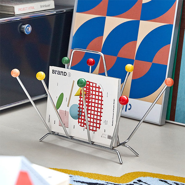 Vintage Colorful Ball Handle Magazine Rack - Mid-Century Modern Metal Design