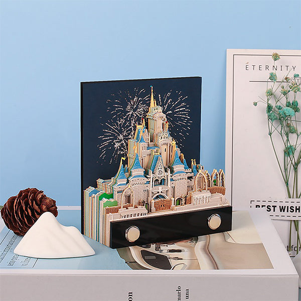 3D Castle Note Paper Sculpture - Hand-Torn Paper Art - Fireworks - Unique Decorative Piece