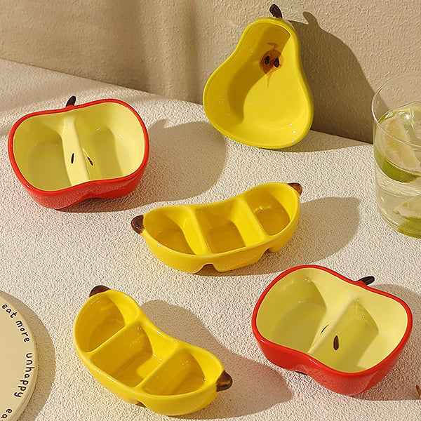 Fruit-Shaped Serving Dishes - Ceramic Banana, Apple, and Pear Designs - Perfect for Snacks and Dips