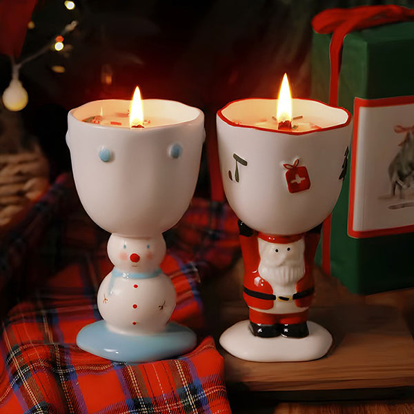 Christmas Scented Candle Cup - Snowman & Santa Claus - Festive Candlelight Charm