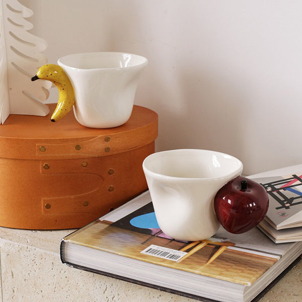 Handcrafted Fruit Handle Mugs - Ceramic Material - Apple and Banana Designs - Christmas Gift Idea